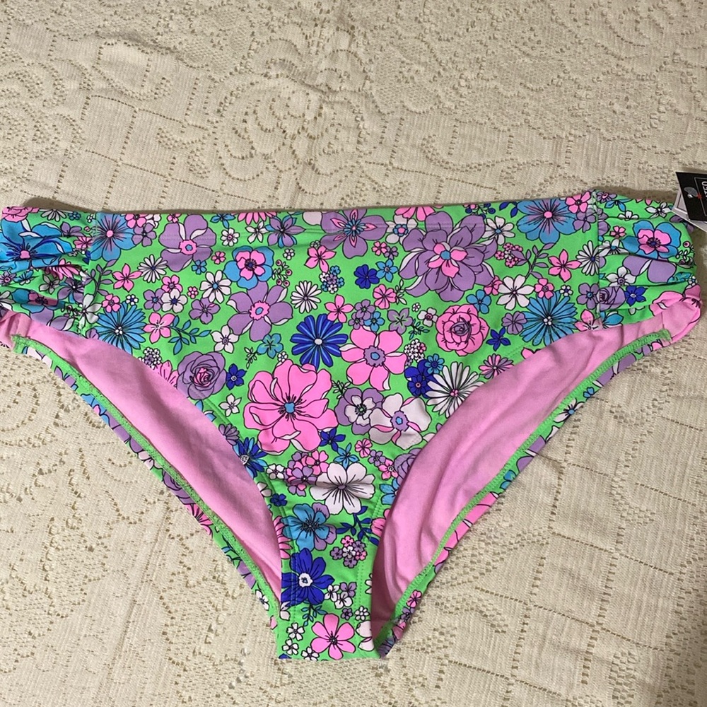 Salt & Cove Bright Floral Swim Bottom Size 2X (20-22) Green Pink Purple Floral